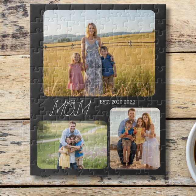 Mom Established Modern Script Black 3 Photo Jigsaw Puzzle (Creator Uploaded)