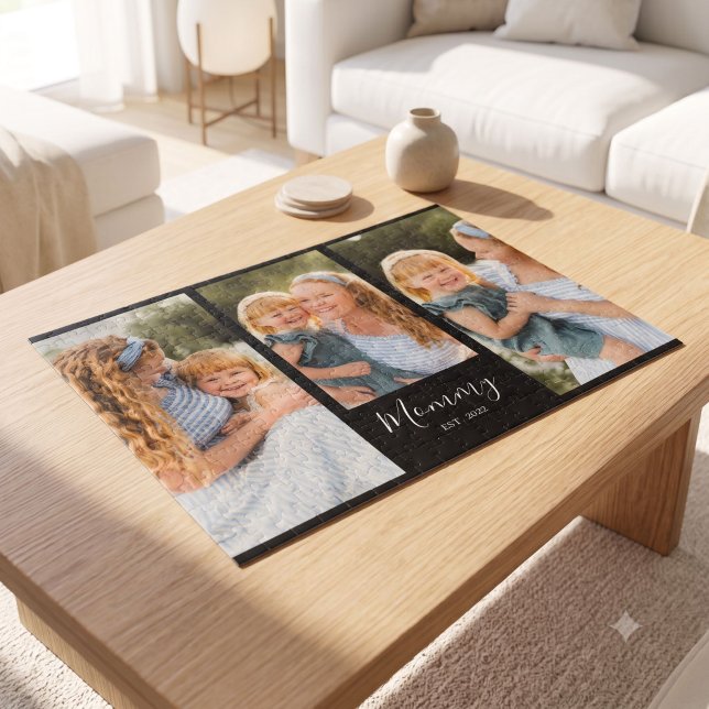 Mom Established Modern Script Black 3 Photo Jigsaw Puzzle (Creator Uploaded)
