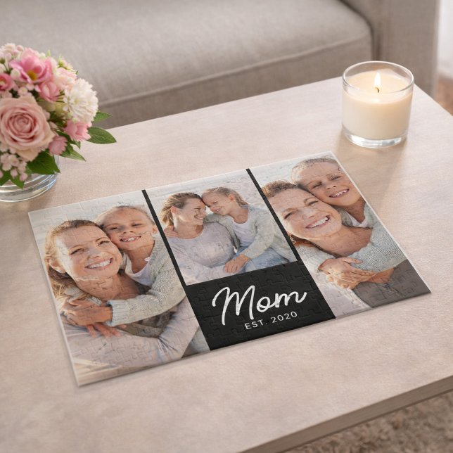 Mom Established Modern Script Black 3 Photo Jigsaw Puzzle (Creator Uploaded)