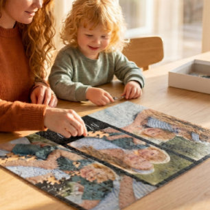 Mom Established Modern Script Black 3 Photo Jigsaw Puzzle
