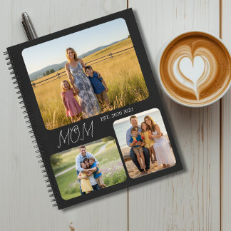 Mom Established Modern Script Black 3 Photo Notebook