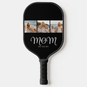 Mom Established Modern Script Black 3 Photo Pickleball Paddle