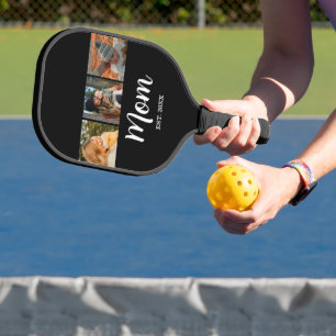 Mom Established Modern Script Black 3 Photo Pickleball Paddle