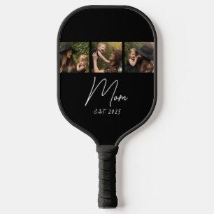 Mom Established Modern Script Black 3 Photo Pickleball Paddle