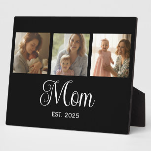 Mom Established Modern Script Black 3 Photo Plaque