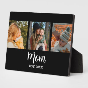 Mom Established Modern Script Black 3 Photo Plaque