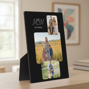 Mom Established Modern Script Black 3 Photo Plaque
