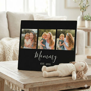 Mom Established Modern Script Black 3 Photo Plaque