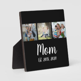 Mom Established Modern Script Black 3 Photo Plaque