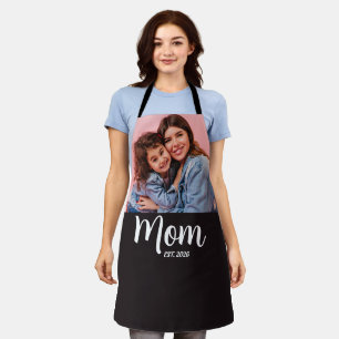 Mom Established Modern Script Photo Apron