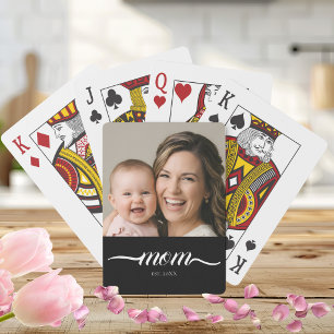 Mom Established Modern Script Photo Custom Playing Cards