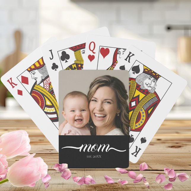 Mom Established Modern Script Photo Custom Playing Cards (Creator Uploaded)