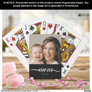 Mom Established Modern Script Photo Custom Playing Cards