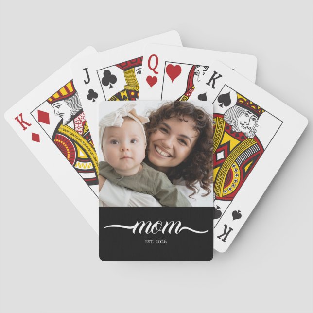 Mom Established Modern Script Photo Custom Playing Cards (Back)