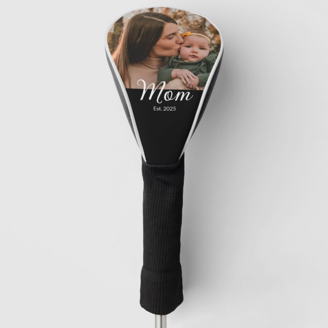 Mom Established Modern Script Photo Golf Head Cover (Front)