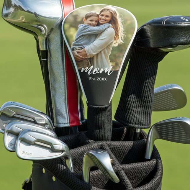 Mom Established Modern Script Photo Golf Head Cover (Creator Uploaded)