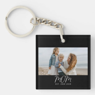 Mom Established Modern Script Photo Keychain