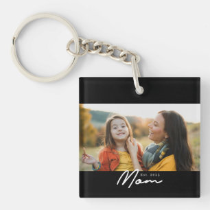 Mom Established Modern Script Photo Keychain