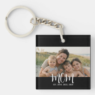 Mom Established Modern Script Photo Keychain