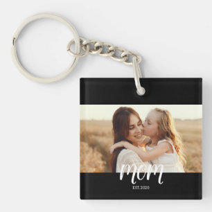 Mom Established Modern Script Photo Keychain