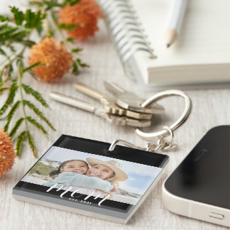 Mom Established Modern Script Photo Keychain