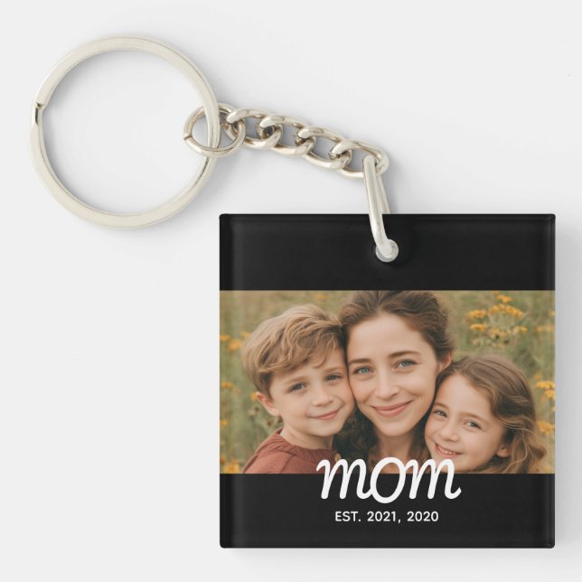 Mom Established Modern Script Photo Keychain (Front)