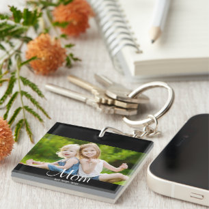 Mom Established Modern Script Photo Keychain