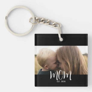 Mom Established Modern Script Photo Keychain