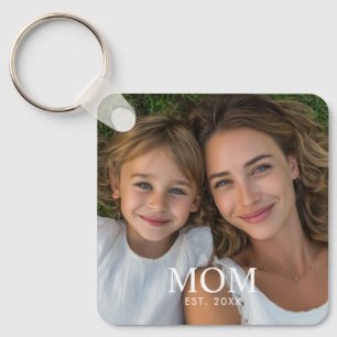 Mom Established Modern Script Photo Keychain