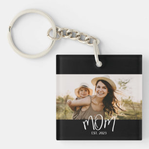 Mom Established Modern Script Photo Keychain