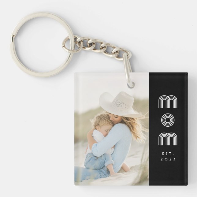 Mom Established Modern Script Photo  Keychain (Front)