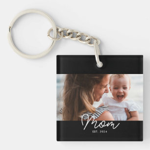 Mom Established Modern Script Photo Keychain