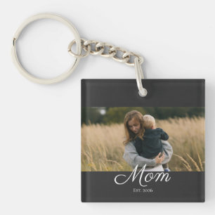 Mom Established Modern Script Photo Keychain