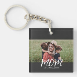 Mom Established Modern Script Photo Keychain