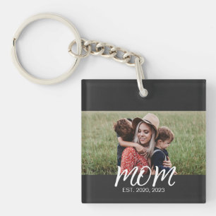 Mom Established Modern Script Photo Keychain