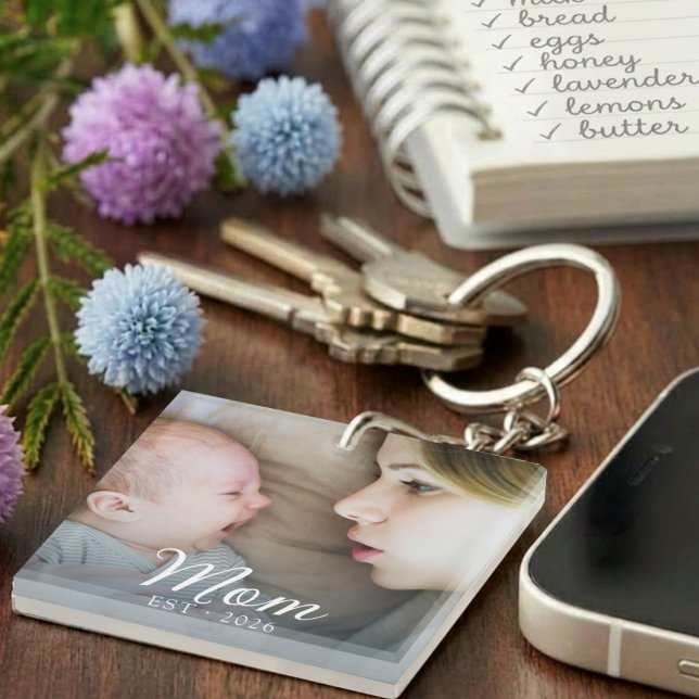 Mom Established Modern Script Photo Keychain (Creator Uploaded)