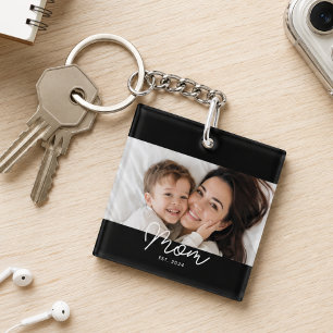 Mom Established Modern Script Photo Keychain