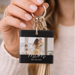 Mom Established Modern Script Photo Keychain