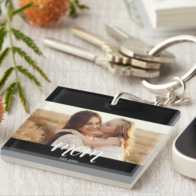 Mom Established Modern Script Photo Keychain (Creator Uploaded)
