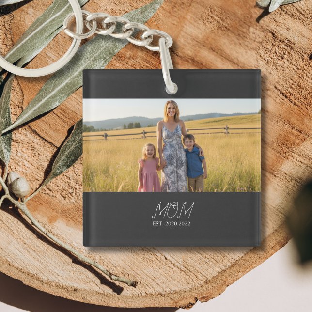 Mom Established Modern Script Photo Keychain (Creator Uploaded)