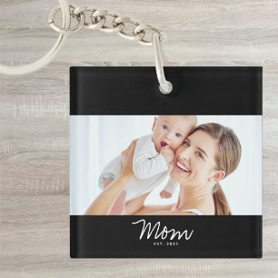 Mom Established Modern Script Photo Keychain