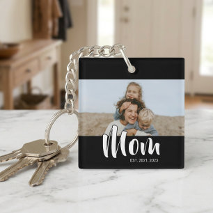 Mom Established Modern Script Photo Keychain