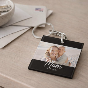 Mom Established Modern Script Photo Keychain