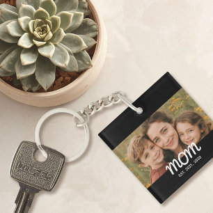 Mom Established Modern Script Photo Keychain