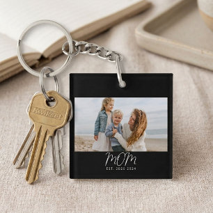 Mom Established Modern Script Photo Keychain