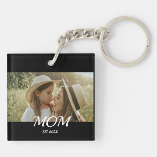 Mom Established Modern Script Photo Keychain