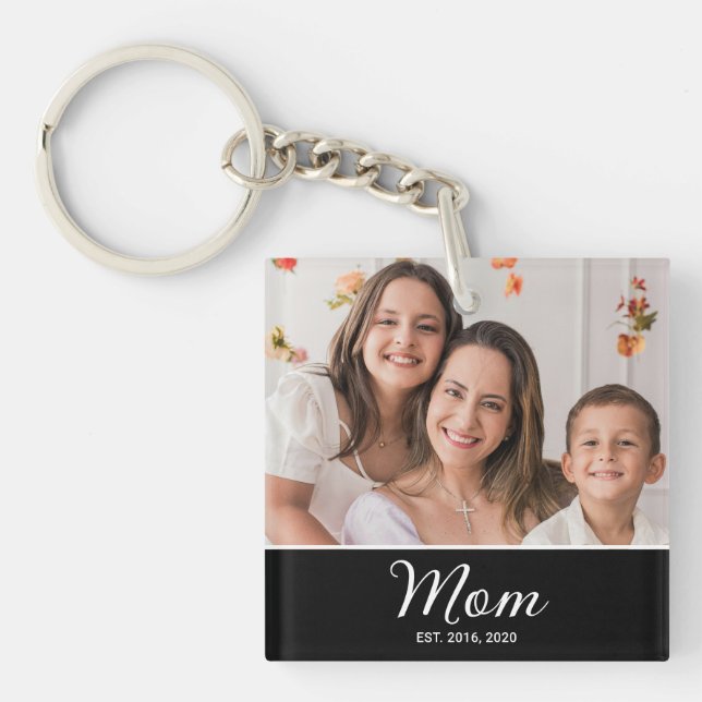 Mom Established Modern Script Photo Keychain (Front)