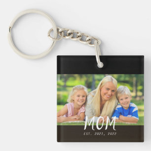 Mom Established Modern Script Photo Keychain