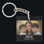 Mom Established Modern Script Photo Keychain<br><div class="desc">Black White Mom Established Script Photo Design. Replace the photo with your own of your kids and change the years to the years you became a mom.</div>