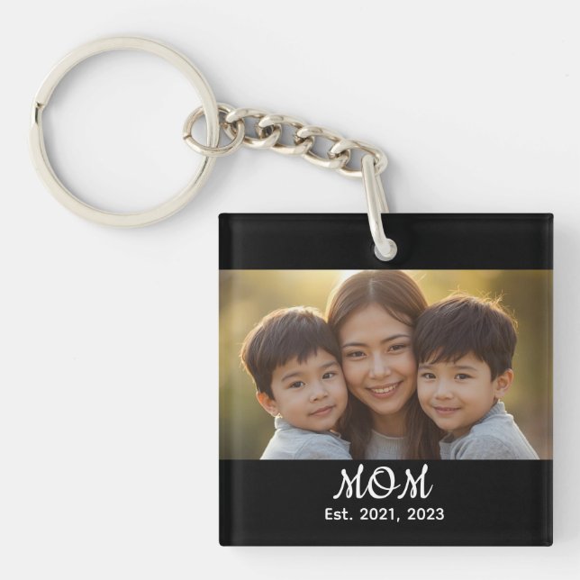 Mom Established Modern Script Photo Keychain (Front)